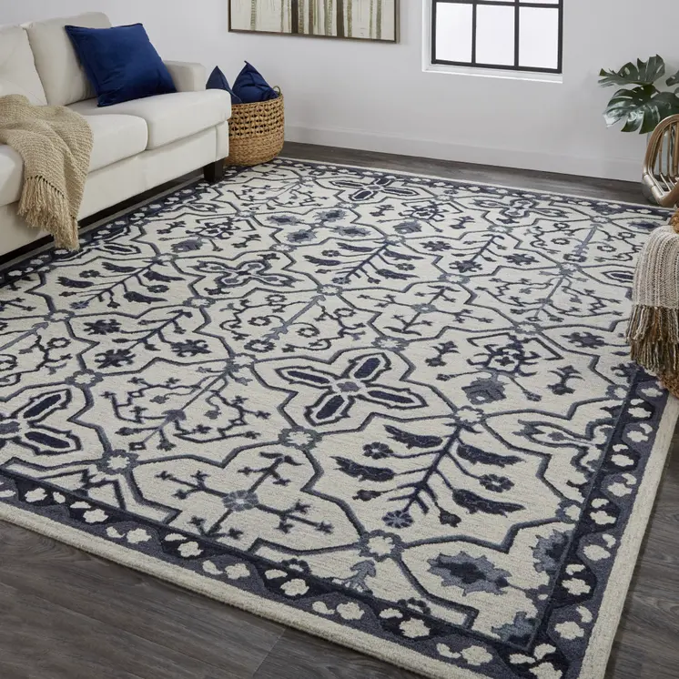 5' X 8' Taupe And Gray Wool Floral Tufted Handmade Stain Resistant Area Rug