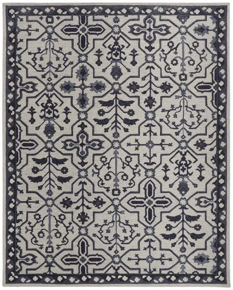 9' X 12' Taupe And Gray Wool Floral Tufted Handmade Stain Resistant Area Rug