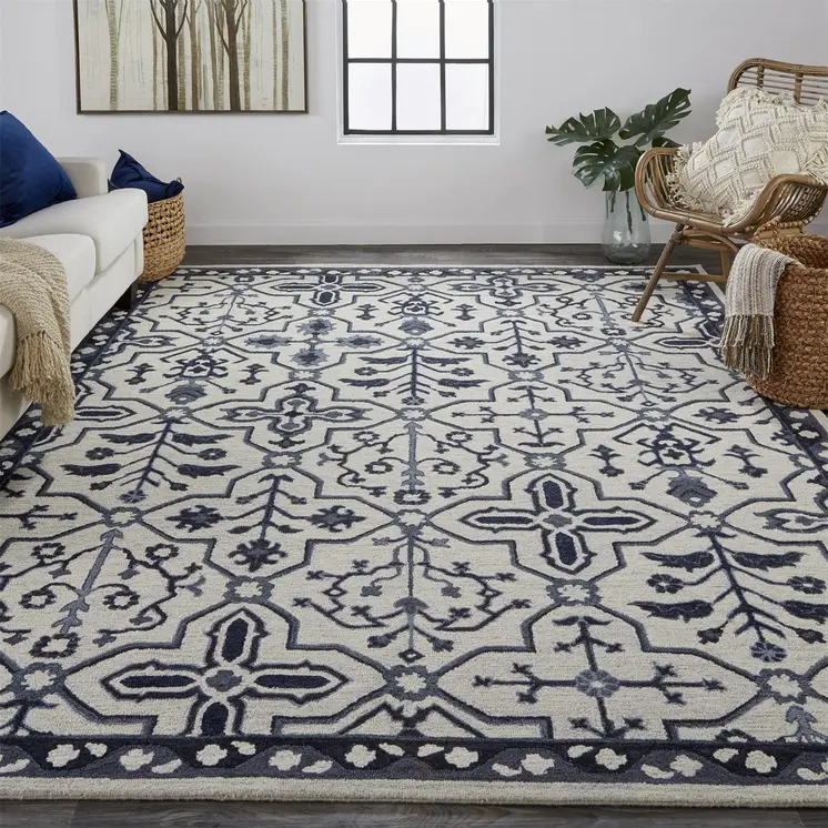 9' X 12' Taupe And Gray Wool Floral Tufted Handmade Stain Resistant Area Rug