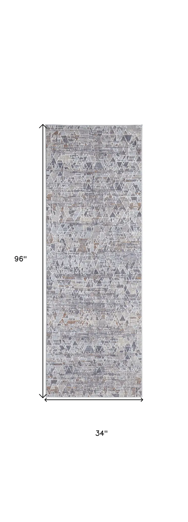 8' Gray Blue And Orange Abstract Power Loom Distressed Stain Resistant Runner Rug