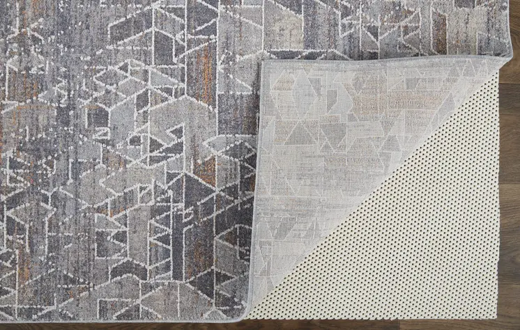 2' X 3' Gray Blue And Orange Abstract Power Loom Distressed Stain Resistant Area Rug