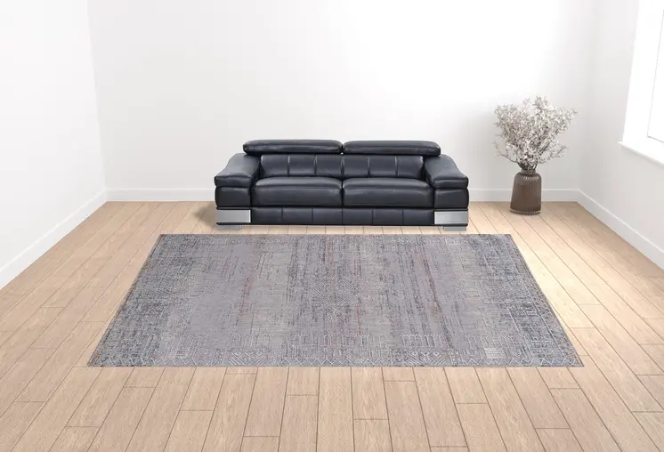 12' X 15' Gray Ivory And Orange Geometric Power Loom Distressed Stain Resistant Area Rug