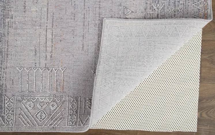 2' X 3' Gray Ivory And Orange Geometric Power Loom Distressed Stain Resistant Area Rug