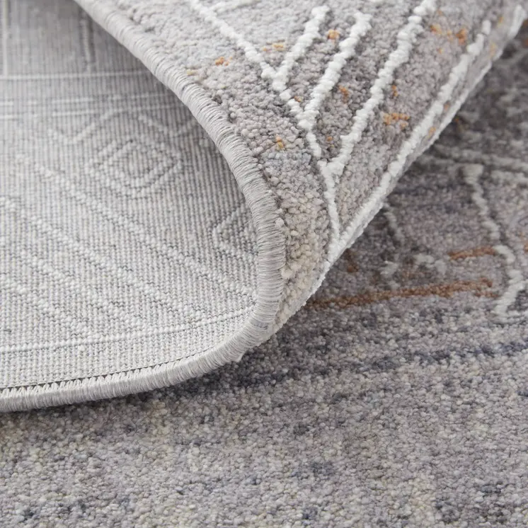 2' X 3' Gray Ivory And Orange Geometric Power Loom Distressed Stain Resistant Area Rug