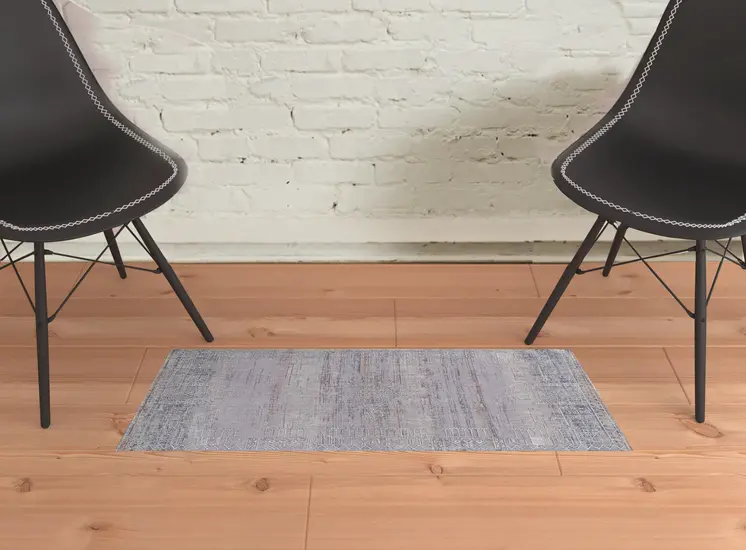 2' X 3' Gray Ivory And Orange Geometric Power Loom Distressed Stain Resistant Area Rug