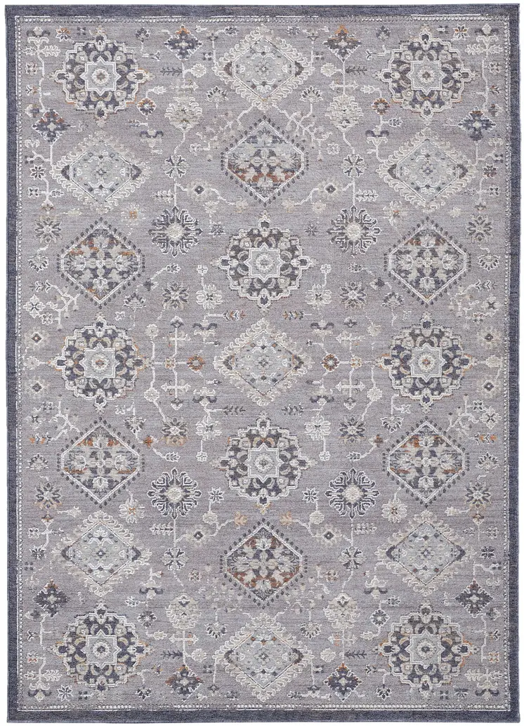 12' X 15' Gray Floral Power Loom Stain Resistant Area Rug