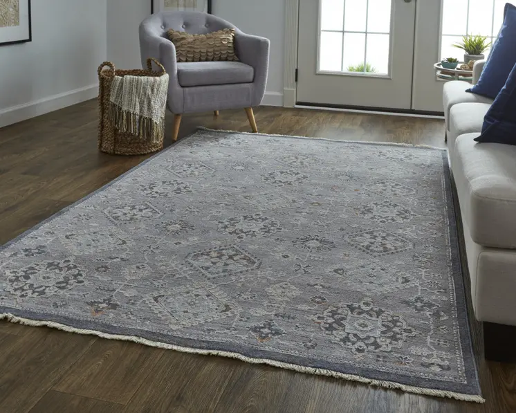 2' X 3' Gray Floral Power Loom Stain Resistant Area Rug