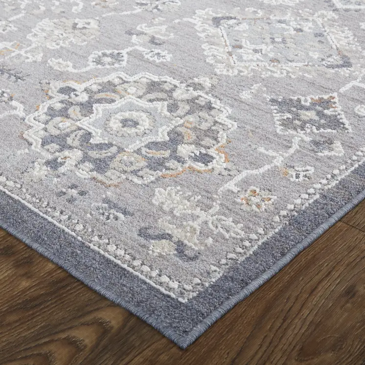 2' X 3' Gray Floral Power Loom Stain Resistant Area Rug