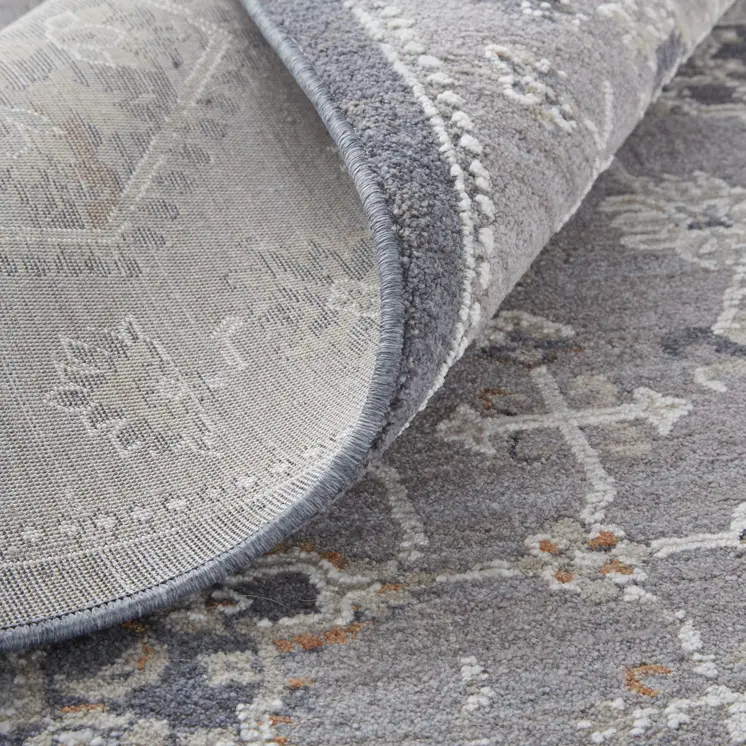 2' X 3' Gray Floral Power Loom Stain Resistant Area Rug