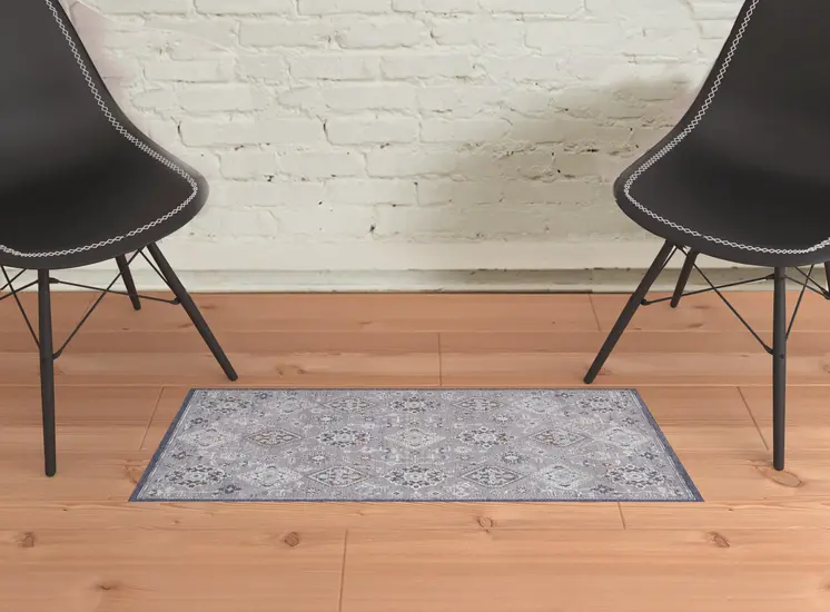 2' X 3' Gray Floral Power Loom Stain Resistant Area Rug