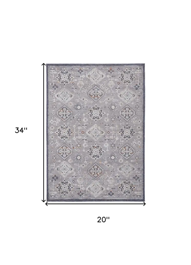 2' X 3' Gray Floral Power Loom Stain Resistant Area Rug