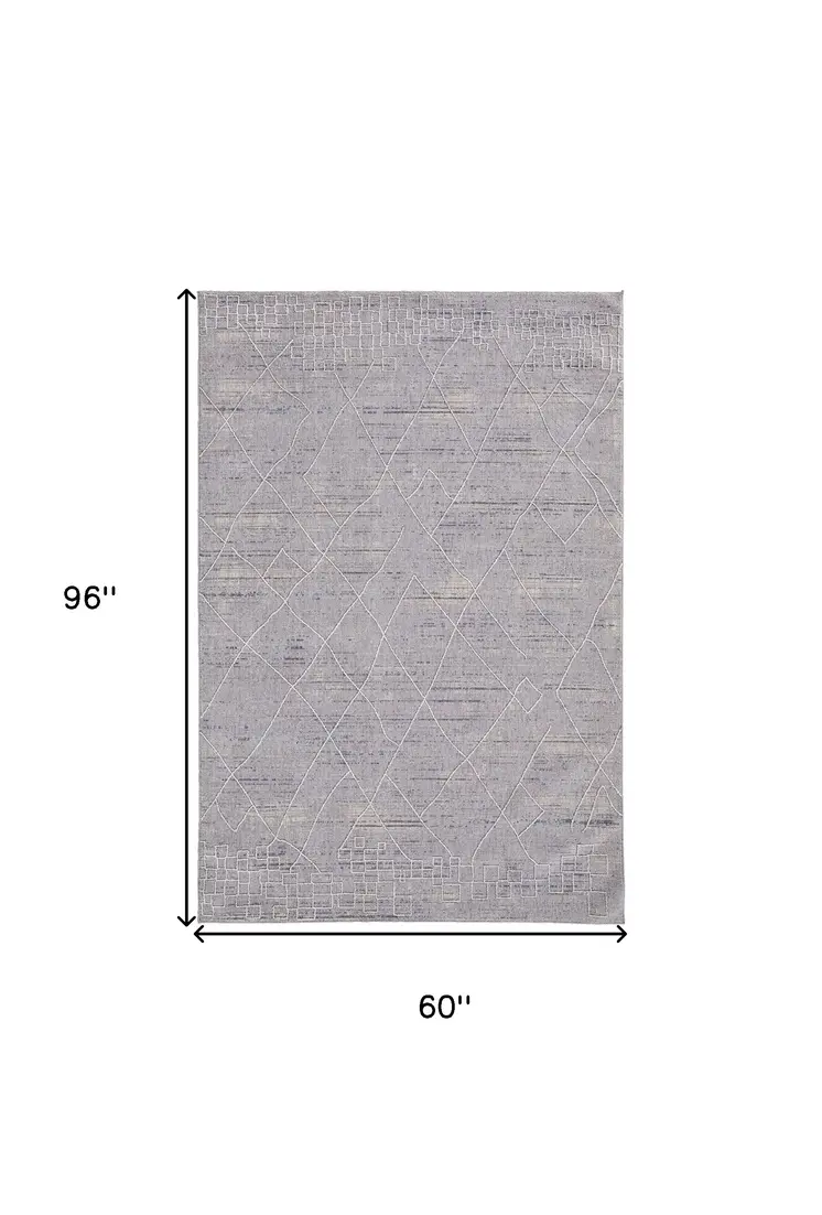 5' X 8' Gray Striped Power Loom Distressed Area Rug