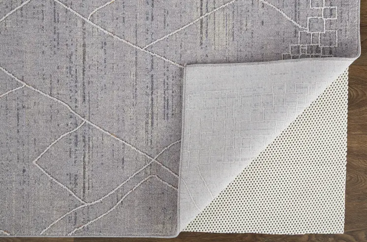 9' X 12' Gray Striped Power Loom Distressed Stain Resistant Area Rug