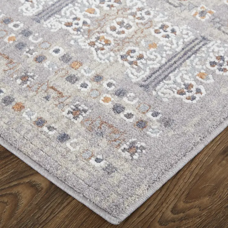12' X 15' Orange Gray And White Geometric Power Loom Distressed Stain Resistant Area Rug