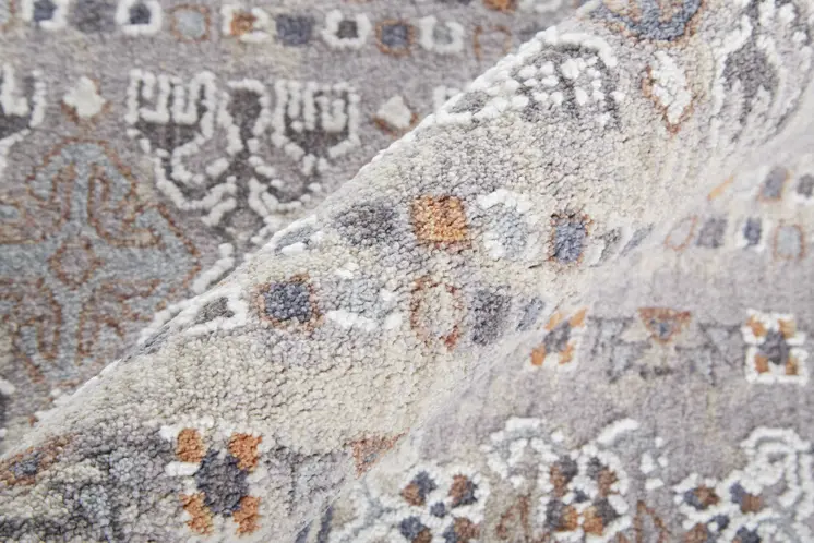 12' X 15' Orange Gray And White Geometric Power Loom Distressed Stain Resistant Area Rug