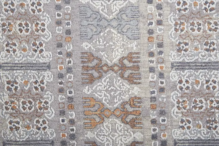 12' X 15' Orange Gray And White Geometric Power Loom Distressed Stain Resistant Area Rug