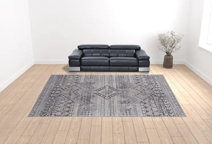 12' X 15' Ivory And Gray Geometric Power Loom Distressed Stain Resistant Area Rug