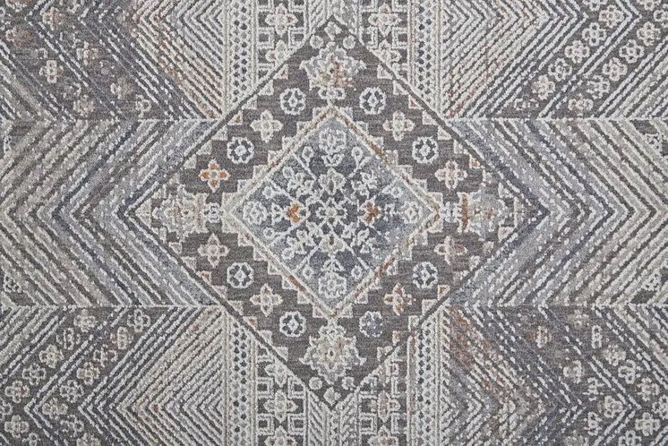 2' X 3' Ivory And Gray Geometric Power Loom Distressed Stain Resistant Area Rug