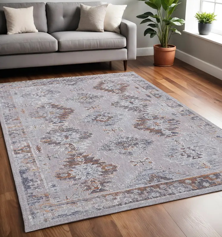 5' X 8' Blue and Gray Geometric Power Loom Distressed Area Rug