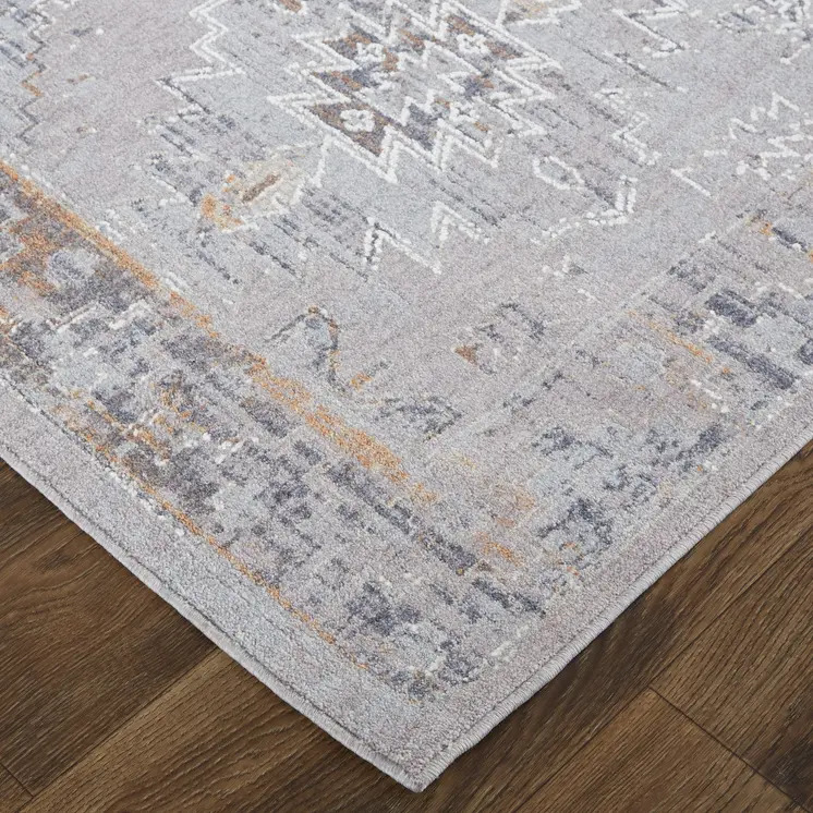 5' X 8' Blue and Gray Geometric Power Loom Distressed Area Rug