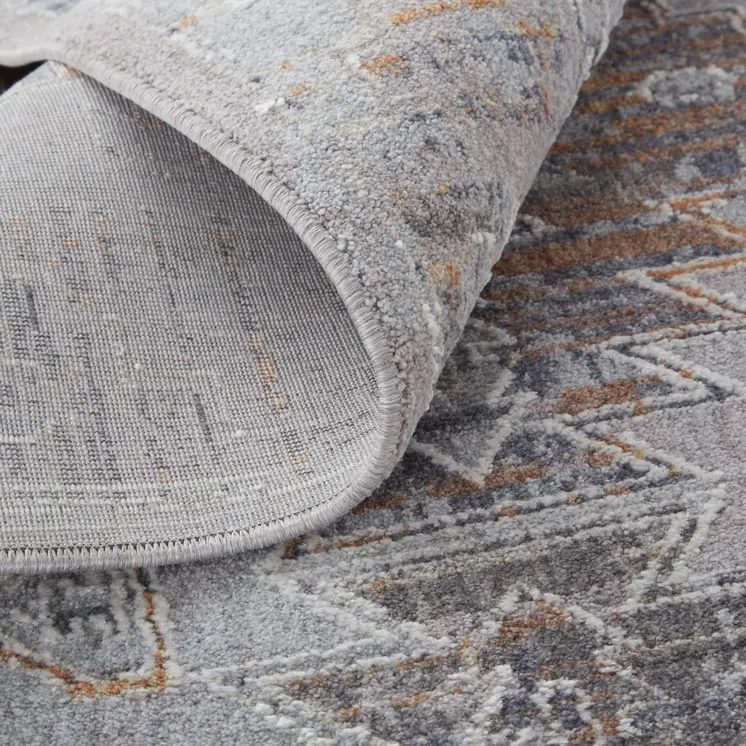 5' X 8' Blue and Gray Geometric Power Loom Distressed Area Rug
