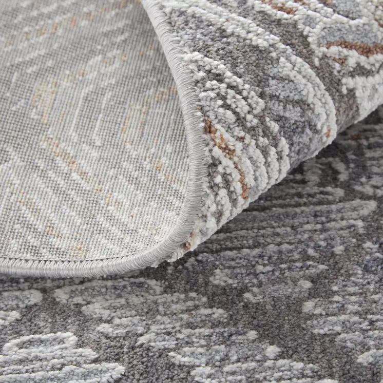 5' X 8' Gray and Ivory Geometric Power Loom Distressed Area Rug