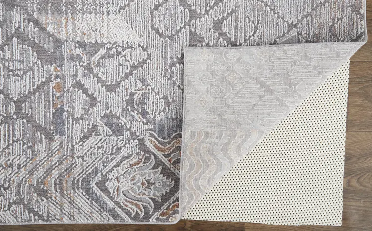 12' X 15' Ivory And Gray Geometric Power Loom Distressed Stain Resistant Area Rug