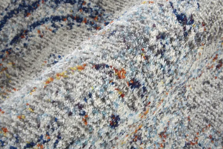 8' Ivory Taupe And Blue Floral Power Loom Distressed Stain Resistant Runner Rug