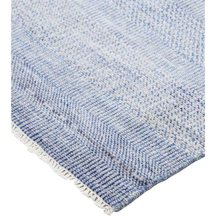 9' X 12' Blue and Silver Wool Striped Hand KNotted Area Rug