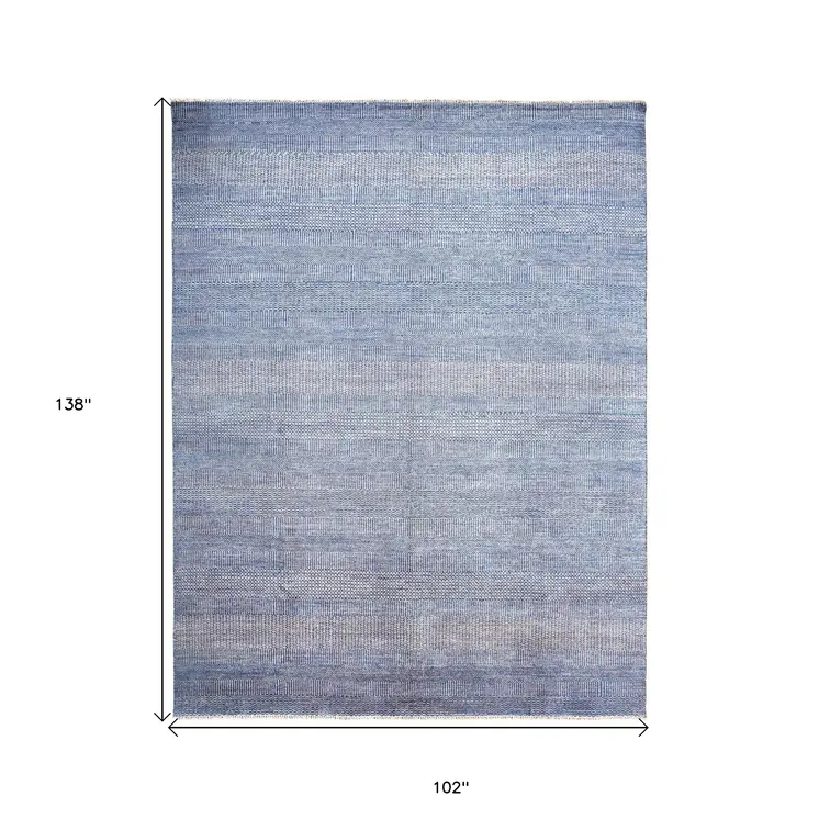 9' X 12' Blue and Silver Wool Striped Hand KNotted Area Rug