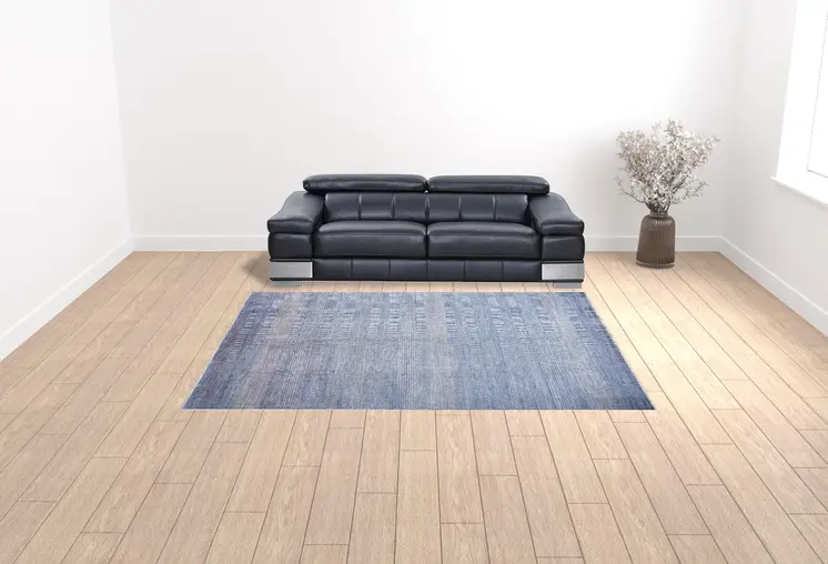 9' X 12' Blue and Silver Wool Striped Hand KNotted Area Rug