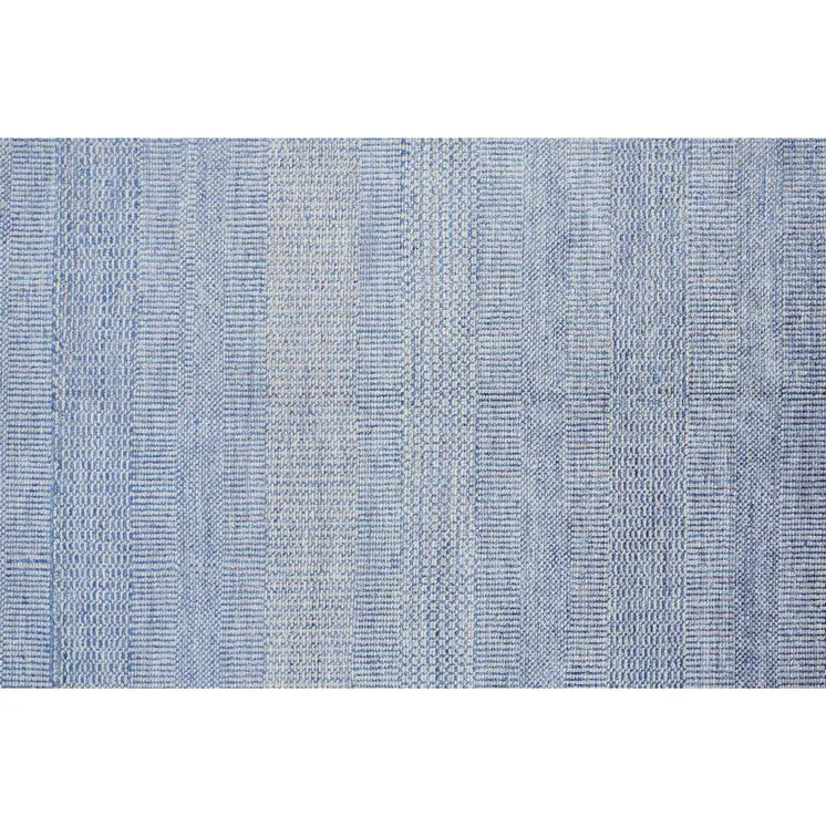 10' Blue And Silver Wool Striped Shag Hand Knotted Runner Rug