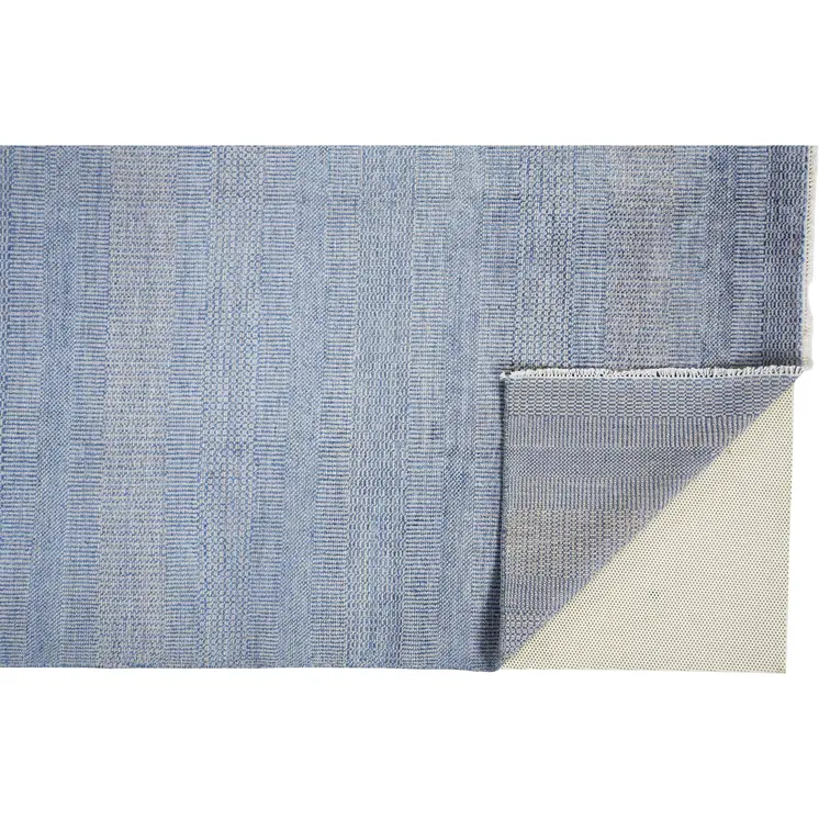 12' X 15' Blue and Ivory Wool Striped Shag Hand Knotted Area Rug