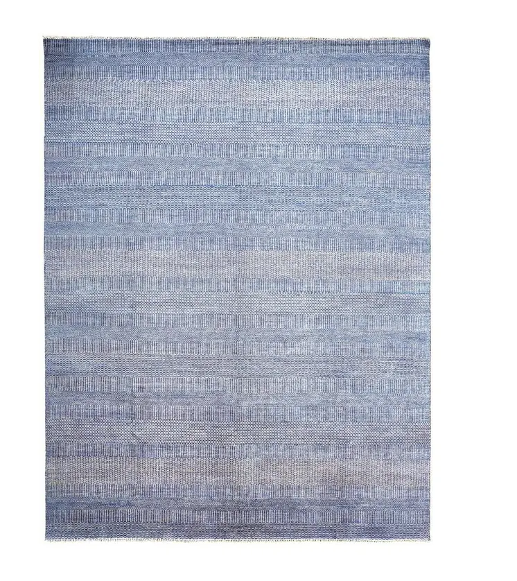 2' X 3' Blue and Silver Wool Striped Hand Knotted Area Rug