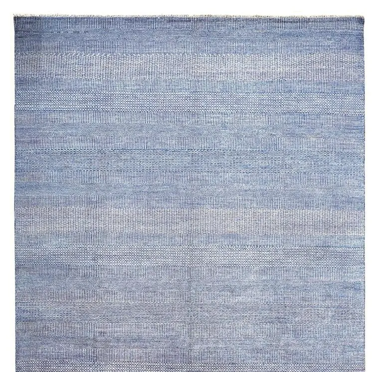 2' X 3' Blue and Silver Wool Striped Hand Knotted Area Rug