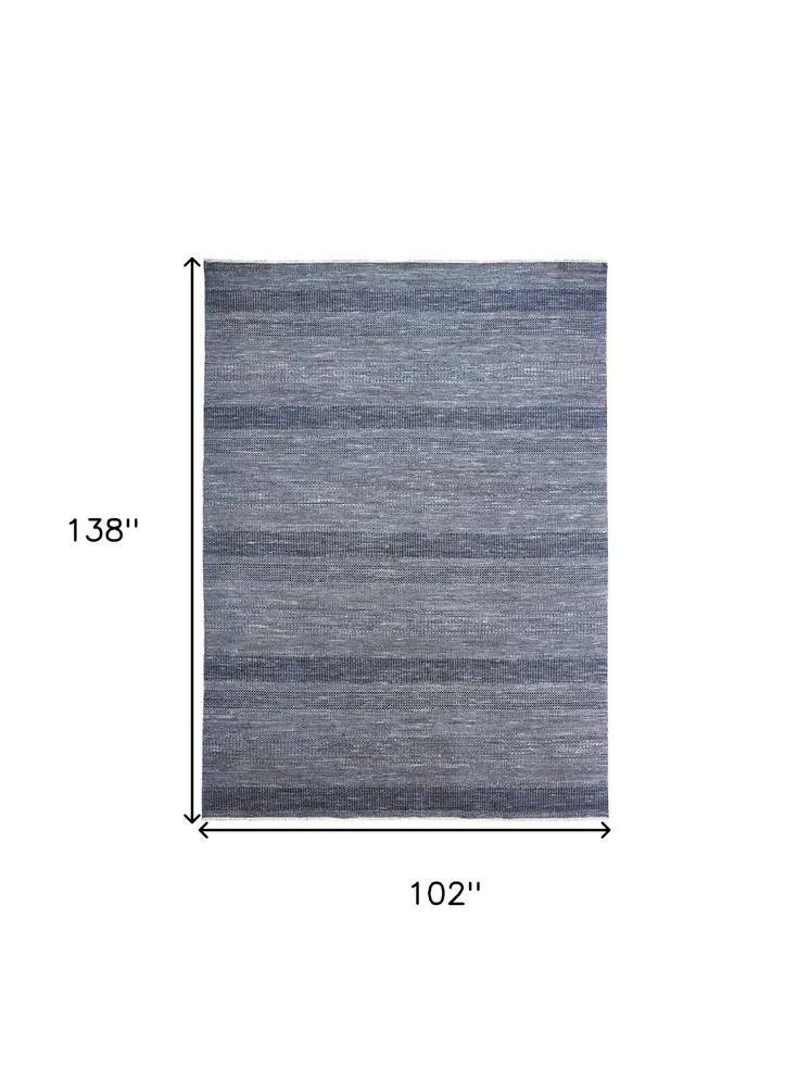 9' X 12' Blue And Gray Wool Striped Hand Knotted Area Rug