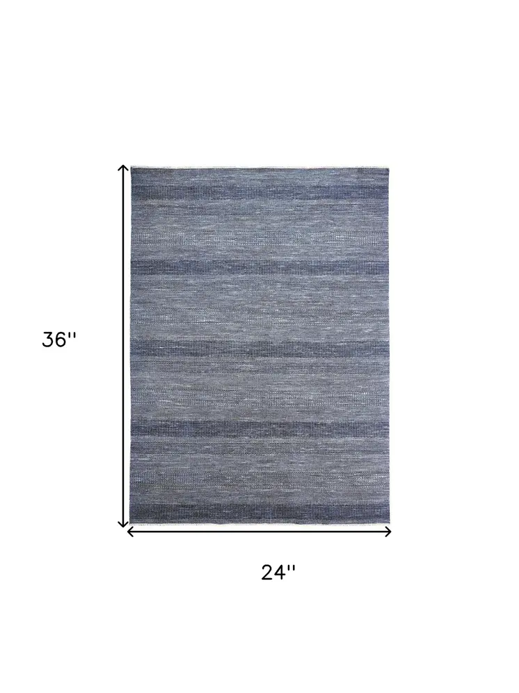 2' X 3' Blue and Gray Wool Striped Hand Knotted Area Rug