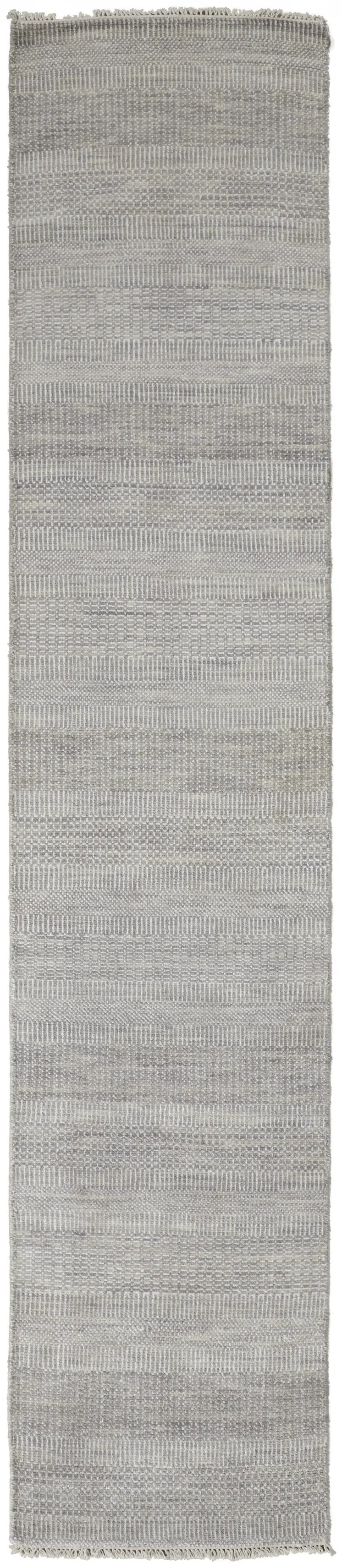 10' Silver Wool Striped Hand Knotted Runner Rug