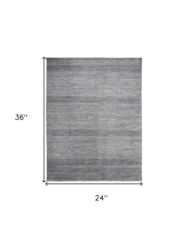 2' X 3' Silver Wool Striped Hand Knotted Area Rug
