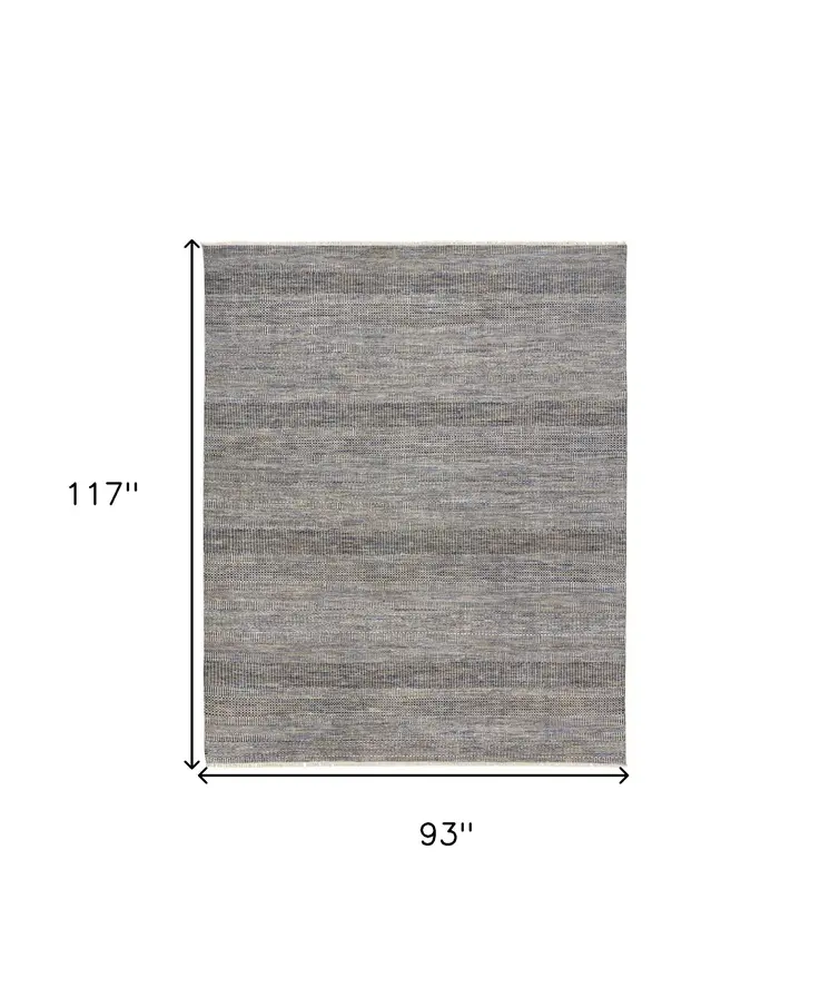 8' X 10' Silver Wool Striped Hand Knotted Area Rug