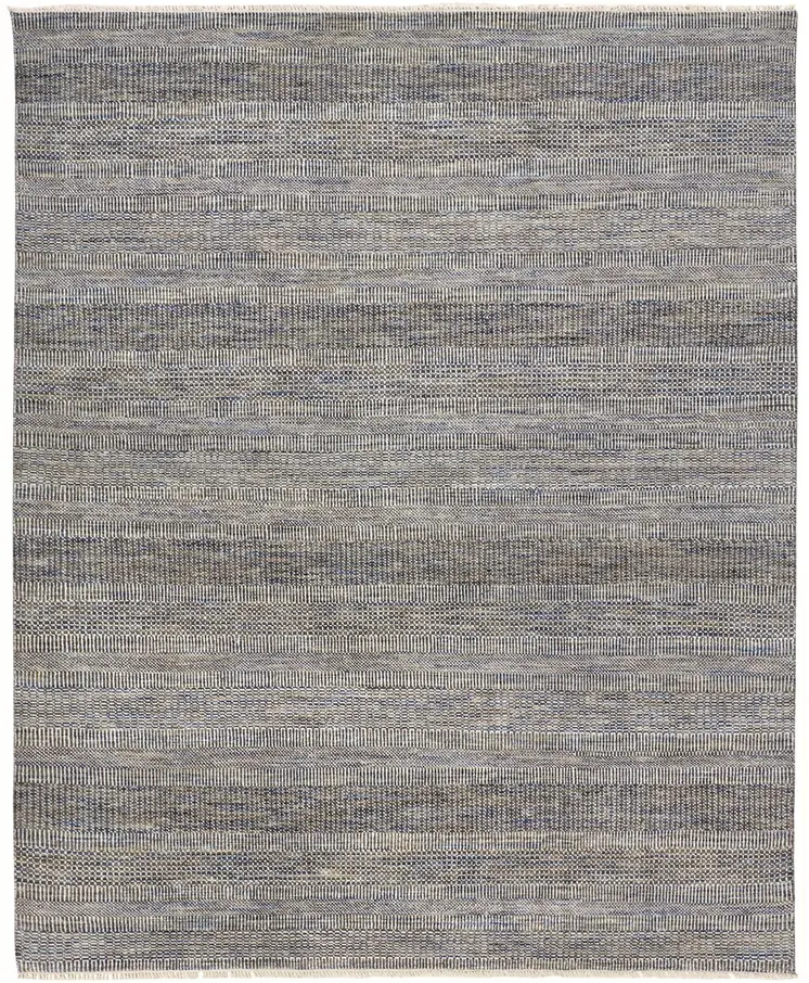 9' X 12' Silver Wool Striped Hand Knotted Area Rug