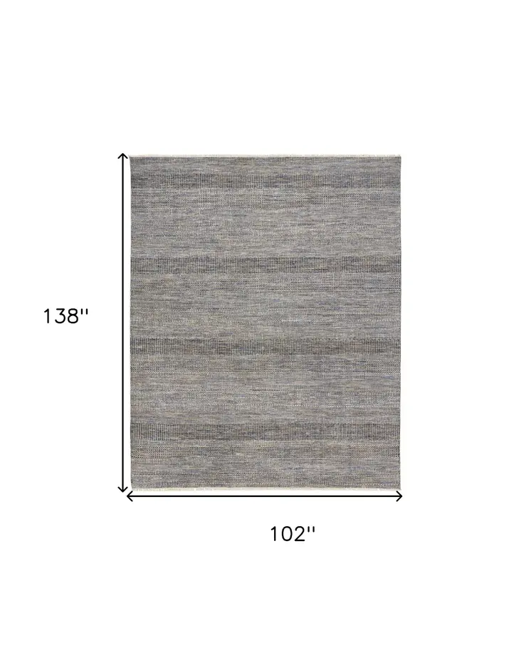 9' X 12' Silver Wool Striped Hand Knotted Area Rug