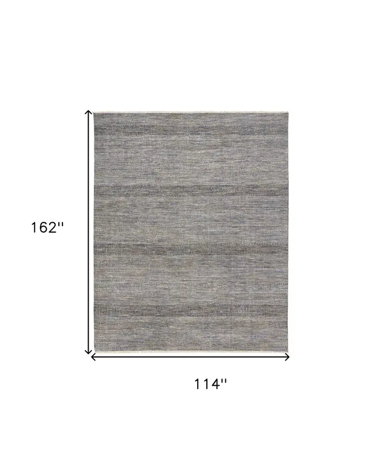 10' X 13' Silver Wool Striped Hand Knotted Area Rug