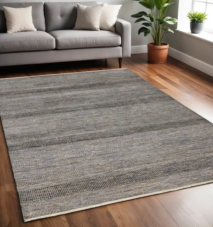 5' X 8' Gray Wool Striped Hand Knotted Area Rug