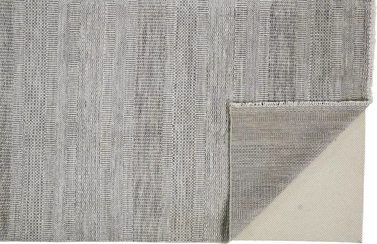 10' X 13' Silver Wool Striped Hand Knotted Area Rug