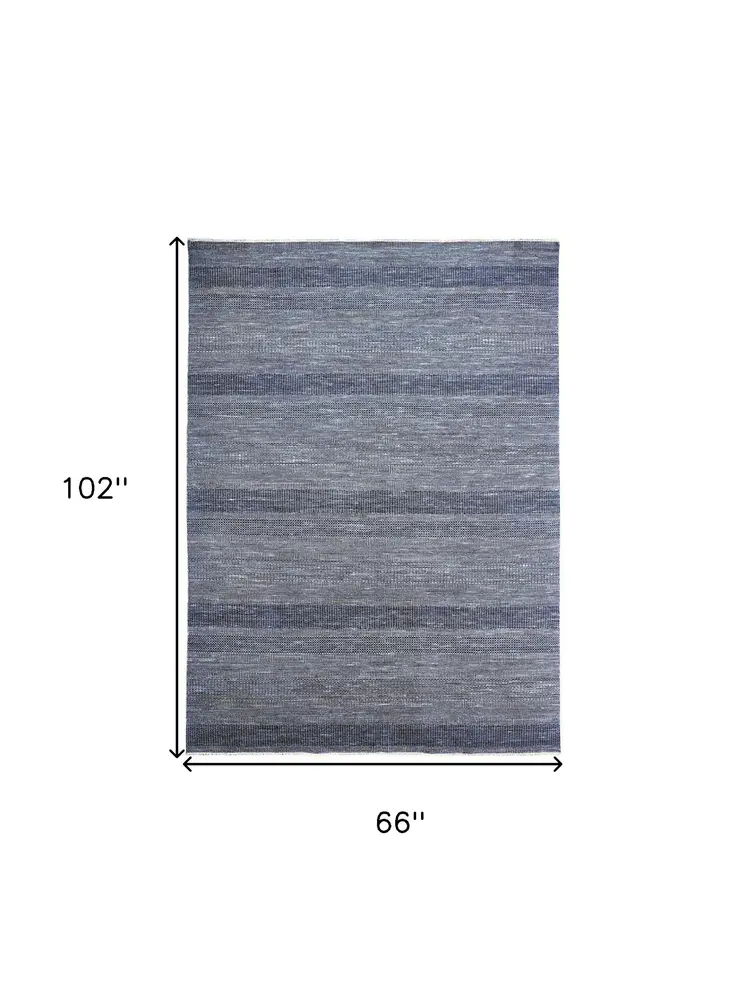 5' X 8' Blue And Gray Wool Striped Hand Knotted Area Rug