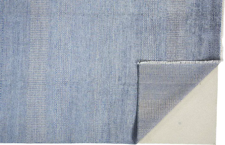 5' X 8' Blue And Silver Wool Striped Hand Knotted Area Rug