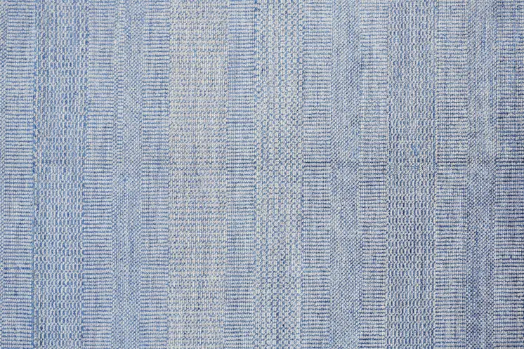 5' X 8' Blue And Silver Wool Striped Hand Knotted Area Rug