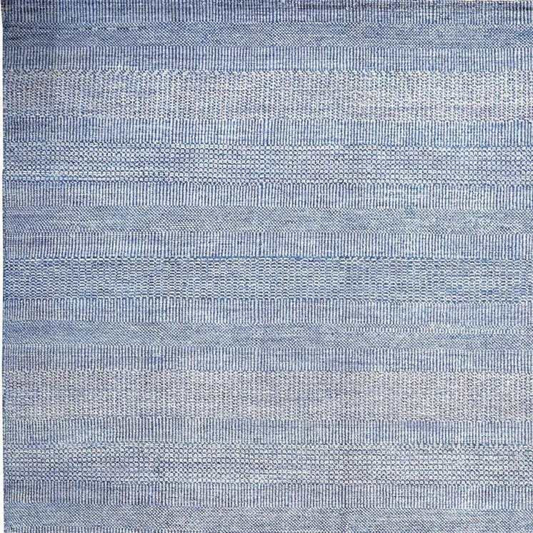 5' X 8' Blue And Silver Wool Striped Hand Knotted Area Rug