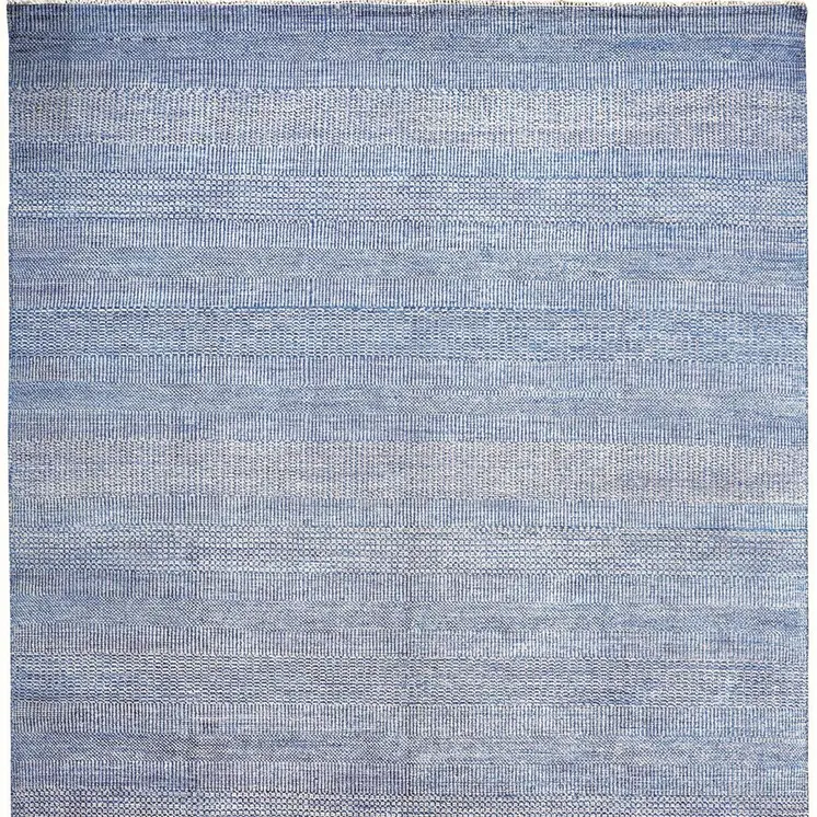 5' X 8' Blue And Silver Wool Striped Hand Knotted Area Rug